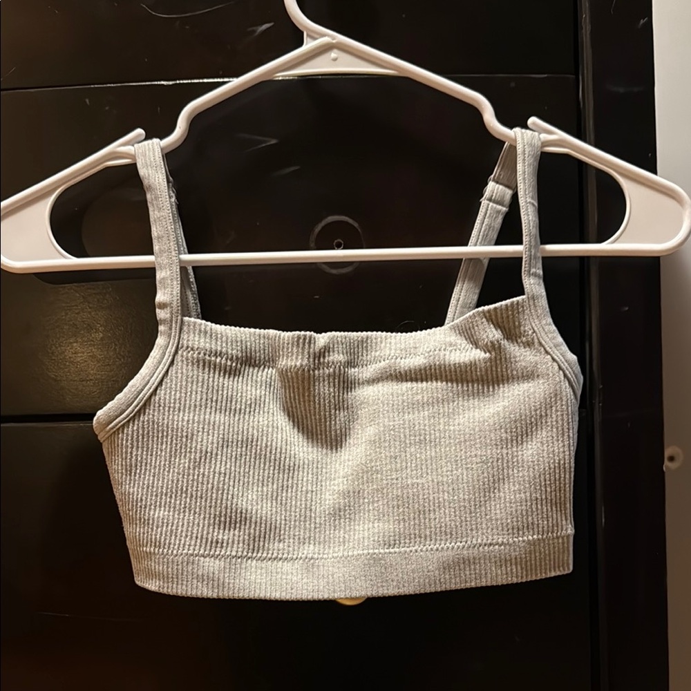 Gray Ribbed Crop Tank Top Sleeveless